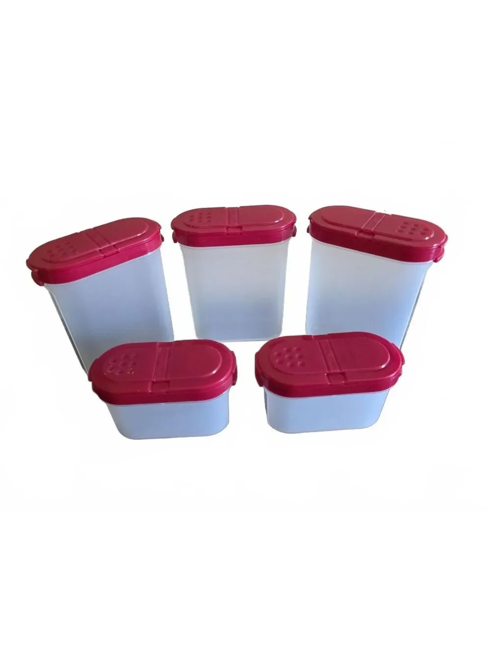 5 Tupperware Modular Mates Spice Shaker Set Red Lids 10pcs
